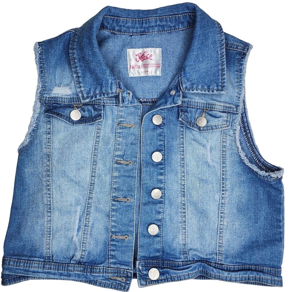 Justice Distressed Raw Edged Denim Vest Size 16/18